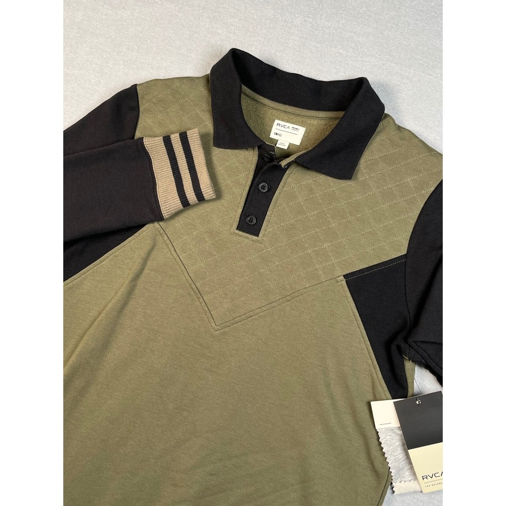RVCA sweater Men Small Dusty Olive Quilted‎ Panel Long Sleeve Cotton stretch new